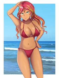 Size: 1200x1600 | Tagged: suggestive, artist:binrouya2021, derpibooru import, kotobukiya, sunset shimmer, human, equestria girls, bikini, breasts, busty sunset shimmer, clothes, female, image, kotobukiya sunset shimmer, ocean, png, red bikini, red swimsuit, solo, solo female, swimsuit, water