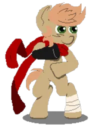 Size: 540x630 | Tagged: safe, artist:minus, derpibooru import, oc, oc:himmel, unofficial characters only, earth pony, pony, 2022, bandage, bipedal, clothes, colt, derpibooru exclusive, earth pony oc, foal, gloves, image, male, pixel art, png, scarf, simple background, solo, street fighter, transparent background