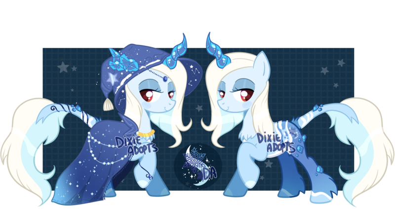 Size: 3328x1764 | Tagged: safe, artist:dixieadopts, derpibooru import, oc, oc:frozen spell, hybrid, pony, unicorn, crystal horn, female, horn, image, interspecies offspring, mare, offspring, parent:discord, parent:trixie, parents:trixcord, png, solo