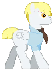Size: 585x775 | Tagged: safe, artist:minus, derpibooru import, oc, oc:sunny side, unofficial characters only, pegasus, pony, bowl cut, clothes, derpibooru exclusive, eye scar, facial scar, image, male, necktie, pegasus oc, pixel art, png, quadrupedal, scar, shirt, simple background, solo, stallion, standing, transparent background, wings