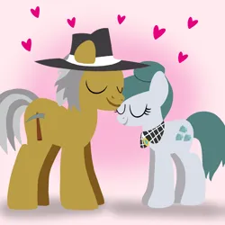 Size: 1400x1400 | Tagged: safe, artist:mlplary6, derpibooru import, cloudy quartz, igneous rock pie, earth pony, pony, eyes closed, female, hat, heart, husband and wife, image, love, male, mare, png, quartzrock, shipping, smiling, stallion, straight