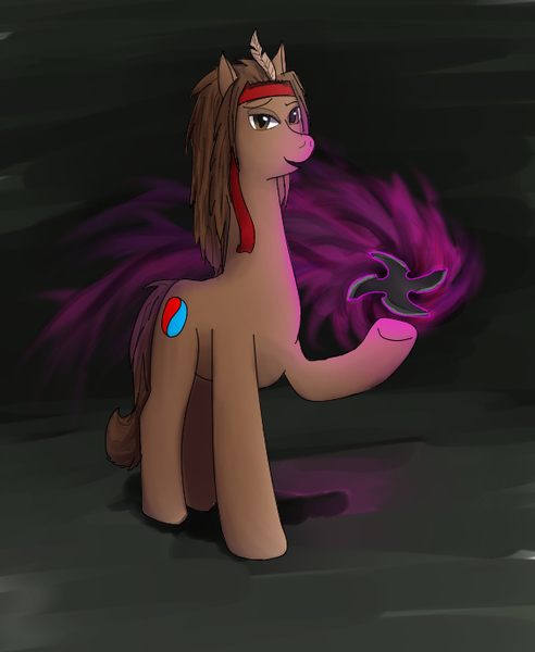 Size: 564x688 | Tagged: safe, alternate version, artist:dustymooneye, oc, oc:tommy travelmane, unofficial characters only, pony, alternate design, headband, image, jpeg, looking at you, male, solo, stallion