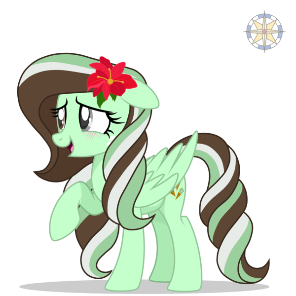 Size: 3000x3000 | Tagged: safe, artist:mint-light, artist:r4hucksake, derpibooru import, oc, unofficial characters only, pegasus, pony, base used, blushing, cute, flower, flower in hair, freckles, heterochromia, image, ocbetes, png, raised hoof, simple background, smiling, solo, transparent background