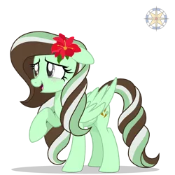 Size: 3000x3000 | Tagged: safe, artist:mint-light, artist:r4hucksake, derpibooru import, oc, unofficial characters only, pegasus, pony, base used, blushing, cute, flower, flower in hair, freckles, heterochromia, image, ocbetes, png, raised hoof, simple background, smiling, solo, transparent background