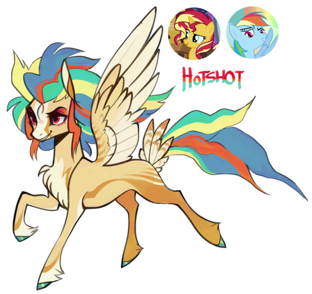 Size: 921x868 | Tagged: safe, artist:dustdevll, artist:insecticidal, oc, oc:hotshot, pegasus, pony, adoptable, chest fluff, coat markings, colored hooves, colored wings, eyeshadow, facial markings, female, image, magical lesbian spawn, makeup, mare, next generation, offspring, parent:rainbow dash, parent:sunset shimmer, parents:sunsetdash, png, simple background, tail feathers, transparent background, unshorn fetlocks, wings