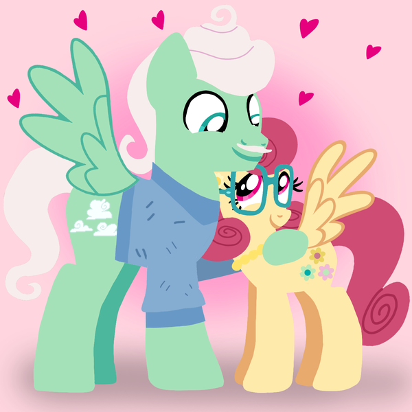 Size: 1400x1400 | Tagged: safe, artist:mlplary6, derpibooru import, gentle breeze, posey shy, pegasus, pony, clothes, female, glasses, heart, husband and wife, image, looking at each other, looking at someone, love, male, mare, png, shipping, shys, smiling, smiling at each other, stallion, straight