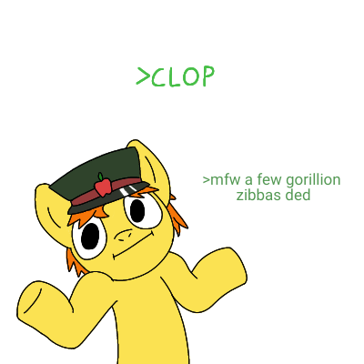 Size: 400x400 | Tagged: safe, artist:hach, oc, unnamed oc, unofficial characters only, earth pony, pony, 4chan, >clop, cap, greentext, hat, image, implied genocide, looking at you, male, png, shrug, shrugpony, simple background, solo, stallion, text, white background