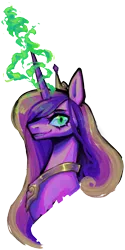 Size: 650x1297 | Tagged: safe, artist:dustdevll, artist:insecticidal, princess cadance, queen chrysalis, changedling, changeling, a canterlot wedding, bust, changeling magic, crown, disguise, evil grin, fake cadance, female, green eyes, grin, image, jewelry, looking at you, magic, magic aura, png, regalia, royalty, simple background, smiling, solo, transparent background