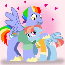 Size: 1400x1400 | Tagged: safe, artist:mlplary6, derpibooru import, bow hothoof, windy whistles, pegasus, pony, blushing, clothes, female, heart, husband and wife, image, looking at each other, looking at someone, love, male, mare, png, shipping, smiling, smiling at each other, stallion, straight, windyhoof