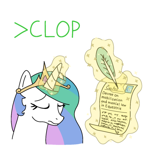 Size: 1000x1000 | Tagged: safe, artist:hach, princess celestia, alicorn, pony, 4chan, >clop, bureaucracy, bust, decree, document, eyes closed, female, hopeless, image, jewelry, levitation, magic, mare, mobilization, png, quill pen, regalia, sad, scroll, signing, simple background, solo, telekinesis, war, white background