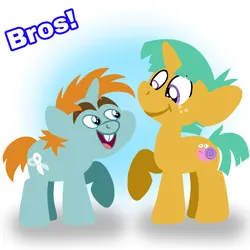 Size: 1400x1400 | Tagged: safe, artist:mlplary6, derpibooru import, snails, snips, pony, unicorn, colt, foal, friends, image, looking at each other, looking at someone, male, png, smiling, smiling at each other