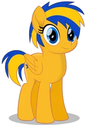 Size: 3000x4404 | Tagged: safe, artist:keronianniroro, derpibooru import, oc, oc:flare spark, pegasus, pony, female, image, movie accurate, png, simple background, smiling, solo, transparent background