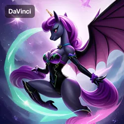 Size: 1024x1024 | Tagged: suggestive, artist:davinci, derpibooru import, oc, oc:night fire, anthro, bat pony, pony, a.i. generated, ai content, boots, clothes, gloves, high heel boots, image, jpeg, shoes, swimsuit