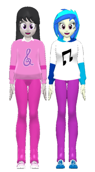 Size: 400x720 | Tagged: safe, artist:ardoplasma41, artist:creatorofpony, artist:karlo-habagat, artist:kurauchi, derpibooru import, octavia melody, vinyl scratch, equestria girls, 3d, clothes, front view, hoodie, image, mmd, pants, png, polo shirt, shoes, simple background, sneakers, transparent background