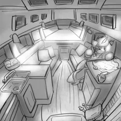 Size: 3000x3000 | Tagged: safe, artist:captainhoers, derpibooru import, oc, oc:chip, unofficial characters only, pony, unicorn, bag, boat, coffee, coffee mug, compass, female, grayscale, image, jpeg, looking at something, map, mare, monochrome, mug, sitting, solo