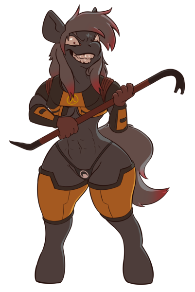Size: 2206x3297 | Tagged: suggestive, artist:rubyrelax, derpibooru import, oc, oc:blood stain, unofficial characters only, anthro, unguligrade anthro, abs, armor, belly button, black mesa, breasts, butt, clothes, crowbar, evil grin, female, grin, half-life, hev suit, huge butt, image, large butt, panties, png, simple background, smiling, solo, teeth, thong, transparent background, unconvincing armor, underboob, underwear, wasp waist, weapon, wide hips
