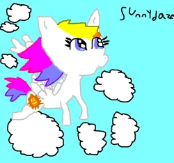 Size: 668x624 | Tagged: safe, artist:knuxfan1, derpibooru import, sunny daze (g3), pegasus, pony, g3, 1000 hours in ms paint, cloud, cloudy, cute, female, flying, g3 dazeabetes, g3 to g4, g4, generation leap, image, mare, ms paint, paint.net, pegasus sunny daze (g3), png, race swap, sky, smiling, solo, sunny daze can fly