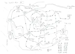 Size: 3211x2332 | Tagged: safe, artist:parclytaxel, derpibooru import, tree of harmony, canterlot, image, lineart, map, metro, monochrome, no pony, pencil drawing, png, text, traditional art