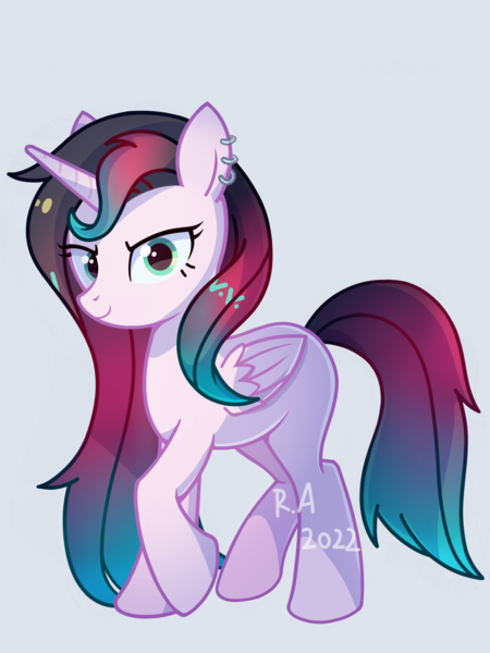Size: 3000x4000 | Tagged: safe, artist:raineve, derpibooru import, oc, alicorn, pony, unicorn, alicorn oc, ear piercing, horn, image, piercing, png, simple background, solo, wings