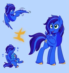 Size: 801x849 | Tagged: safe, derpibooru import, oc, oc:blue shade, original species, pegasus, plush pony, pony, cutie mark, hugging a pony, image, plushie, png, reference sheet, smiling, spread wings, wings