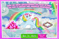 Size: 1957x1297 | Tagged: safe, derpibooru import, idw, official, moonstone, pony, unicorn, g1, advertisement, bow, costs real money, english, female, fence, g4, gameloft, gem, horn, idw showified, image, jpeg, mare, mobile game, my little pony: magic princess, numbers, sale, solo, solo focus, tail, tail bow, text