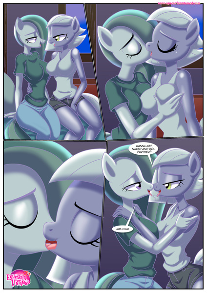 Size: 850x1202 | Tagged: suggestive, artist:bbmbbf, limestone pie, marble pie, anthro, comic:a sister's touch, equestria untamed, and then sex happened, anthro oc, breasts, busty limestone pie, busty marble pie, comic, female, french kiss, grope, image, imminent sex, incest, jpeg, kissing, lesbian, marblime, palcomix, piecest, shipping, siblings, sisters