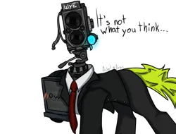 Size: 2164x1644 | Tagged: safe, artist:ashel_aras, derpibooru import, ponified, object pony, original species, pony, ambiguous gender, blushing, camerapony, clothes, cyrillic, image, jacket, meme, necktie, png, rule 85, russian, simple background, sketch, skibidi toilet, solo, suit, television, text, white background