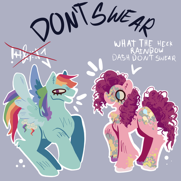 Size: 2048x2048 | Tagged: safe, artist:nicomoru, derpibooru import, pinkie pie, rainbow dash, earth pony, pegasus, pony, duo, image, png, redraw, swearing, vulgar