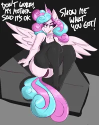 Size: 2500x3173 | Tagged: suggestive, artist:flutterthrash, derpibooru import, princess flurry heart, alicorn, anthro, bra, busty princess flurry heart, clothes, image, jpeg, older, panties, socks, stockings, thigh highs, underwear