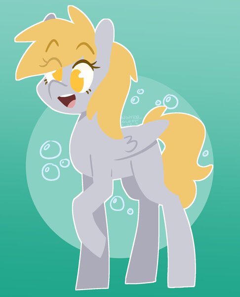 Size: 1674x2067 | Tagged: safe, artist:wintersleptart, derpibooru import, derpy hooves, pegasus, pony, cutie mark background, female, image, jpeg, lineless, mare, missing cutie mark, open mouth, open smile, raised hoof, smiling, solo