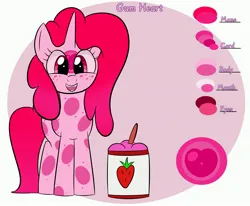 Size: 4000x3300 | Tagged: safe, artist:bestponies, derpibooru import, oc, oc:doctor gumheart, unofficial characters only, goo, goo pony, monster pony, original species, pony, unicorn, cute, female, food, horn, ice cream, image, jpeg, looking at you, mare, open mouth, open smile, reference sheet, smiling, solo, strawberry