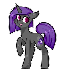 Size: 2943x3288 | Tagged: safe, artist:oniiponii, derpibooru import, oc, unofficial characters only, pony, unicorn, horn, image, png, raised hoof, red eyes, simple background, smiling, solo, transparent background, unicorn oc