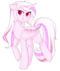 Size: 2841x3353 | Tagged: safe, artist:oniiponii, derpibooru import, oc, unofficial characters only, alicorn, bat pony, bat pony alicorn, pony, alicorn oc, bat pony oc, bat wings, female, horn, image, mare, png, raised hoof, red eyes, simple background, smiling, solo, transparent background, wings