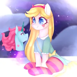 Size: 3000x3000 | Tagged: safe, artist:oniiponii, derpibooru import, ponified, earth pony, pony, unicorn, bust, clothes, female, image, mare, png, princess pony head, smiling, socks, star butterfly, star vs the forces of evil, striped socks