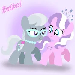 Size: 1400x1400 | Tagged: safe, artist:mlplary6, derpibooru import, diamond tiara, silver spoon, earth pony, pony, female, filly, foal, friends, glasses, image, jewelry, looking at each other, looking at someone, png, smiling, smiling at each other, tiara