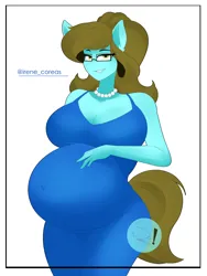 Size: 3000x4000 | Tagged: safe, artist:diamondgreenanimat0, derpibooru import, oc, oc:journal entry, unofficial characters only, anthro, anthro oc, belly, belly button, big belly, big breasts, breasts, busty oc, cleavage, clothes, dress, female, glasses, image, jewelry, outie belly button, png, pregnant, simple background, solo, white background