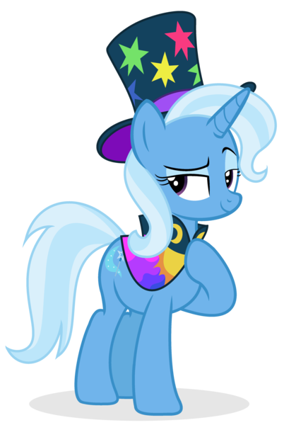 Size: 1920x2867 | Tagged: safe, artist:grapefruit-face, derpibooru import, trixie, pony, unicorn, g5, accessory swap, accessory theft, base used, clothes swap, collar, derpibooru exclusive, eyeliner, hat, hoof on chest, image, lidded eyes, looking sideways, looking to the left, makeup, png, rufus, sideways glance, simple background, smiling, solo, transparent background