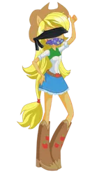 Size: 1958x3704 | Tagged: safe, artist:will290590, derpibooru import, edit, applejack, equestria girls, 1000 years in photoshop, blindfold, female, gag, hand on hip, high res, image, lipstick, looking at you, png, simple background, solo, transparent background, vector