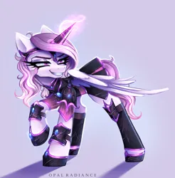 Size: 2800x2840 | Tagged: safe, artist:opal_radiance, derpibooru import, oc, oc:iron glamour, pegasus, pony, armor, image, png, simple background, smug, solo