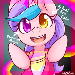 Size: 2000x2000 | Tagged: safe, artist:dshou, derpibooru import, oc, oc:dewdrop, unofficial characters only, pony, unicorn, bust, clothes, english, heterochromia, high res, horn, image, looking at you, magic, open mouth, png, solo, unicorn oc