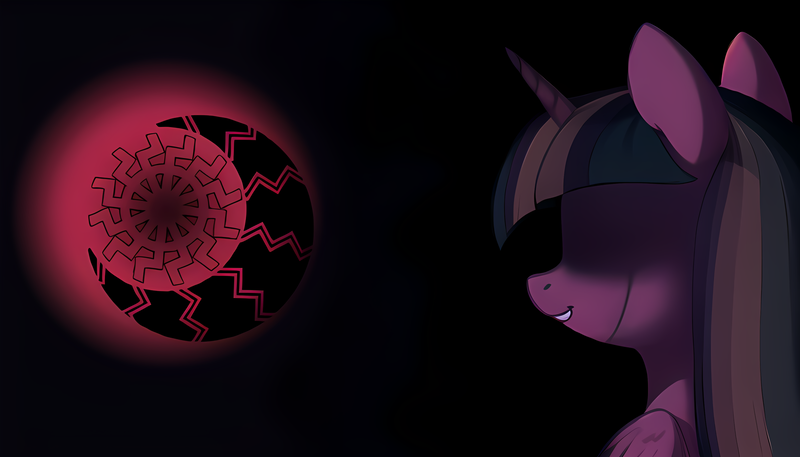 Size: 3584x2048 | Tagged: safe, artist:truedepressed, derpibooru import, twilight sparkle, twilight sparkle (alicorn), alicorn, crying, dark, image, insanity, occult, png, psychedelic, smiling, solo, tears of pain