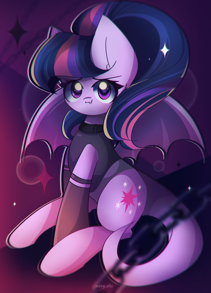 Size: 1950x2700 | Tagged: safe, artist:miryelis, derpibooru import, twilight sparkle, bat pony, pony, bat ponified, bat wings, big ears, bodysuit, clothes, cute, digital art, female, image, long hair, long tail, looking at you, mare, png, ponytail, race swap, smiling, solo, tail, twibat, wings