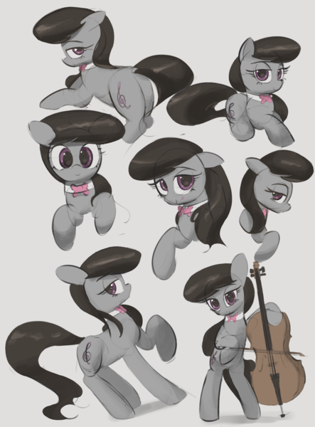 Size: 1555x2104 | Tagged: suggestive, artist:vultraz, derpibooru import, octavia melody, earth pony, pony, bipedal, blushing, butt, cello, female, heart, heart eyes, image, looking at you, looking back, mare, musical instrument, plot, png, simple background, sitting, sketch, standing, wingding eyes