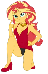 Size: 1900x2954 | Tagged: suggestive, artist:gmaplay, derpibooru import, sunset shimmer, equestria girls, black underwear, clothes, collar, dress, female, high heels, image, panties, png, red dress, seductive, seductive look, seductive pose, shoes, simple background, solo, solo female, spy, stupid sexy sunset shimmer, transparent background, underwear