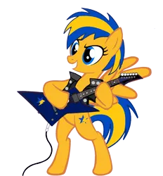Size: 1520x1641 | Tagged: safe, artist:mlpfan3991, derpibooru import, oc, oc:flare spark, unofficial characters only, pegasus, pony, bipedal, electric guitar, female, guitar, image, musical instrument, png, rock and roll, simple background, solo, transparent background