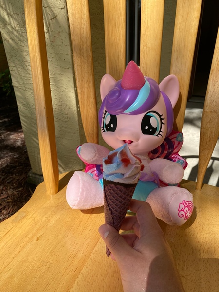 Size: 3024x4032 | Tagged: safe, derpibooru import, photographer:buceps, princess flurry heart, pony, baby, baby pony, cute, flurrybetes, food, ice cream, image, jpeg, merchandise, sitting, unicorn food