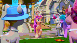 Size: 1280x720 | Tagged: safe, derpibooru import, screencap, sunny starscout, alicorn, earth pony, pegasus, pony, unicorn, g5, my little pony: a new generation, my little pony: make your mark, my little pony: make your mark chapter 2, spoiler:g5, spoiler:my little pony: make your mark, spoiler:my little pony: make your mark chapter 2, spoiler:mymc02e04, ali-conned, alicornified, animated, artificial alicorn, artificial horn, artificial wings, augmented, female, gif, hat, image, looking around, mane stripe sunny, mare, maretime bay, open mouth, open smile, race swap, smiling, spread wings, sunnycorn, wings