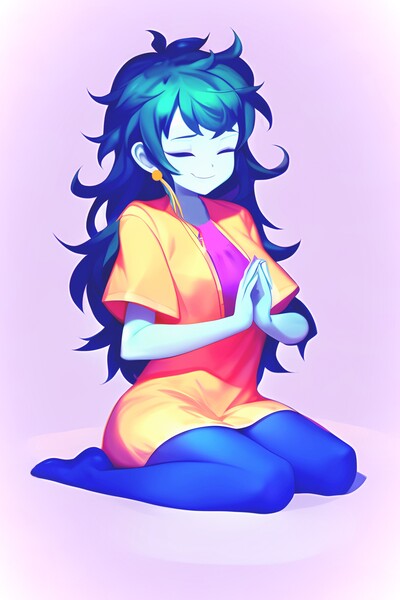 Size: 2048x3072 | Tagged: safe, derpibooru import, machine learning generated, stable diffusion, wallflower blush, human, equestria girls, adorasexy, ai content, clothes, cute, eyes closed, feet, female, generator:purplesmart.ai, humanized, image, jpeg, kneeling, leggings, meditating, meditation, pantyhose, praying, prompter:lerkyboy, sexy, shirt, simple background, sitting, smiling, solo, thighs, thunder thighs, wide hips