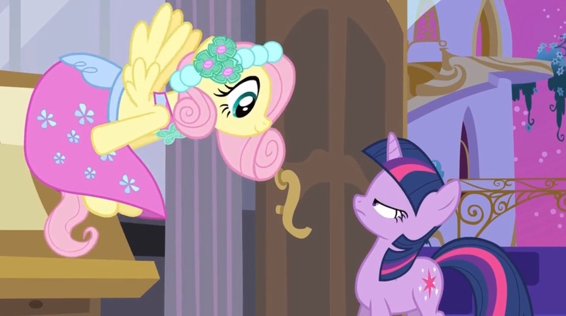 Size: 1865x1042 | Tagged: safe, derpibooru import, screencap, fluttershy, twilight sparkle, pegasus, pony, unicorn, a canterlot wedding, beautiful, bedroom, bridesmaid, bridesmaid dress, canterlot, canterlot castle, clothes, cropped, cute, door, dress, female, floral head wreath, flower, flower in hair, flutterbeautiful, force field, gown, image, jpeg, mare, open door, royal wedding