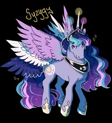 Size: 2048x2269 | Tagged: safe, artist:poniesart, derpibooru import, alicorn, pony, black background, concave belly, fusion, fusion:princess celestia, fusion:princess luna, fusion:twilight sparkle, image, multiple wings, png, simple background, six wings, solo, wings